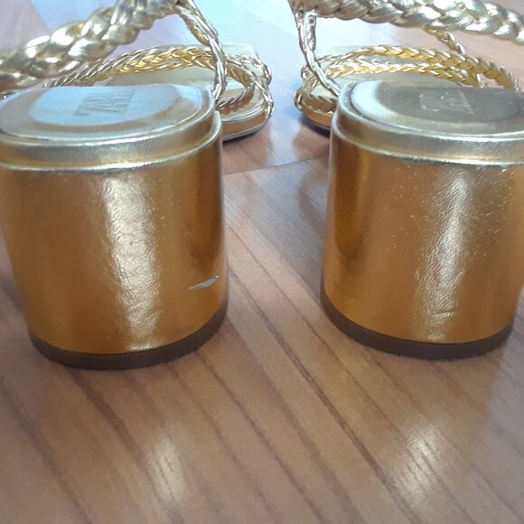 Zara Gold Square Toe Strappy Sandals - Picture 2 of 9